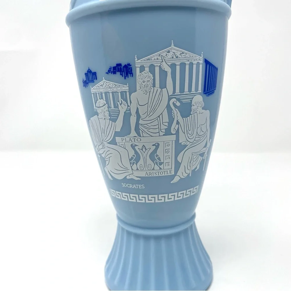 Jim Beam Blue Milk Glass Whiskey Decanter Grecian Scene 1961 Vintage